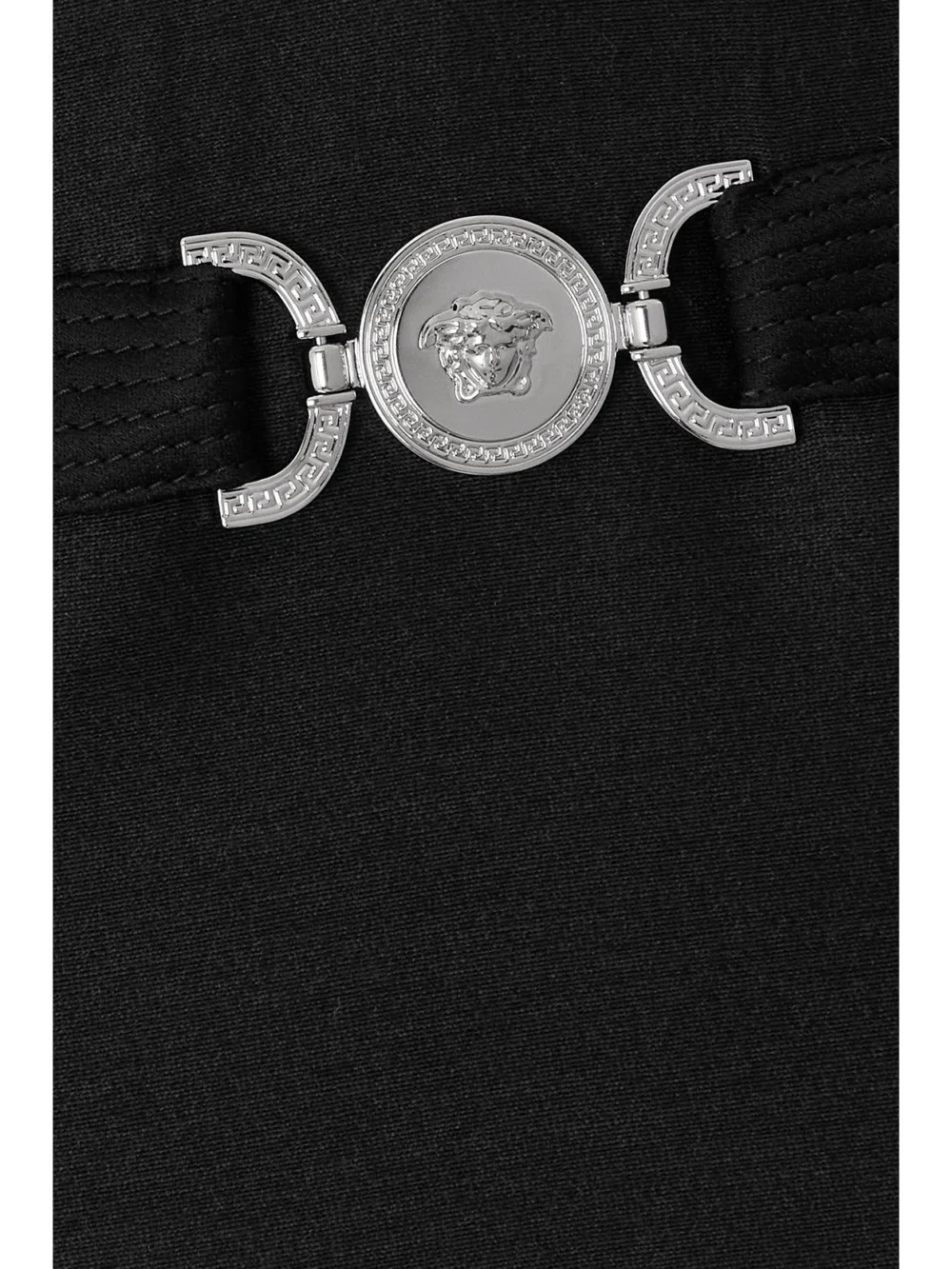 Close-up detail of the Versace Strapless Embellished Wool and Silk-blend Midi Dress