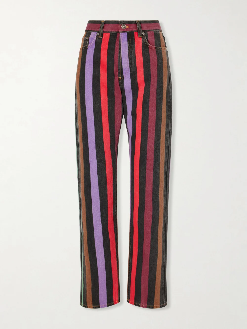 Versace Striped Mid-rise Straight-leg Cotton Jeans in purple
