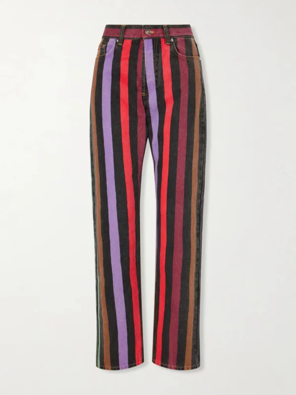 Versace Striped Mid-rise Straight-leg Cotton Jeans