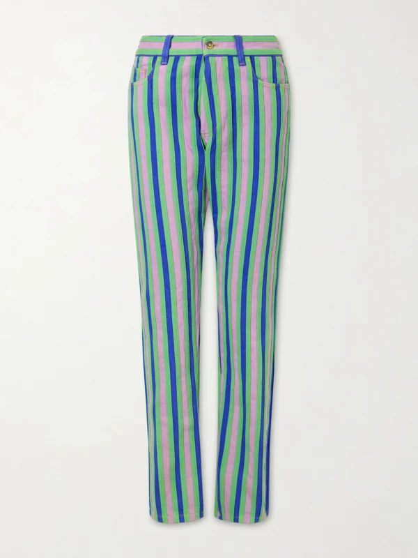Versace Striped Paneled Mid-rise Straight-leg Jeans