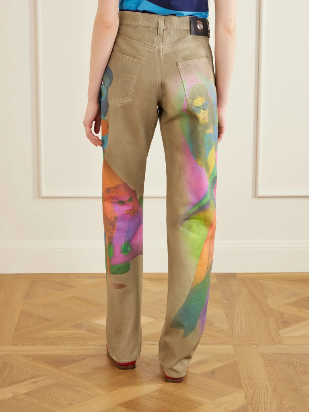 Back view of the Versace The Femmes Printed Straight-leg Jeans