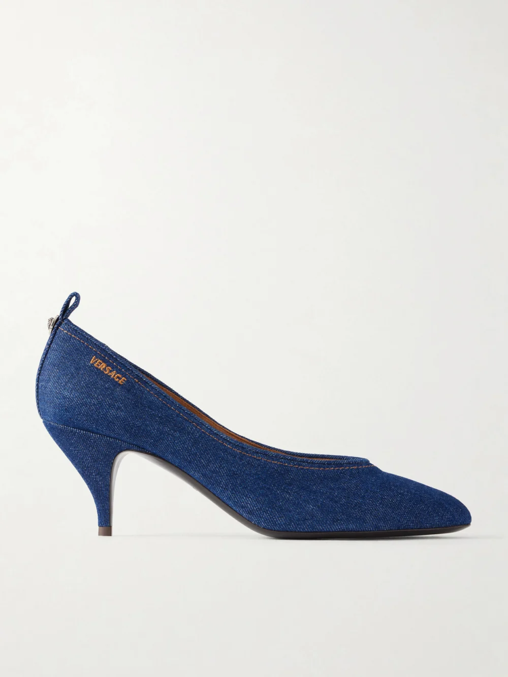 Versace Tina 65 Medusa-embellished Denim Pumps in dark denim