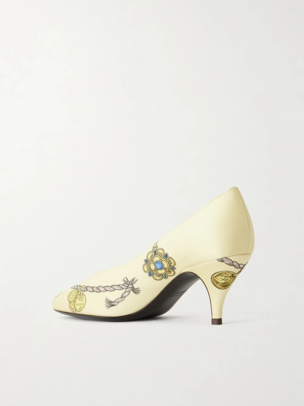 Back view of the Versace Tina 65 Printed Satin Pumps