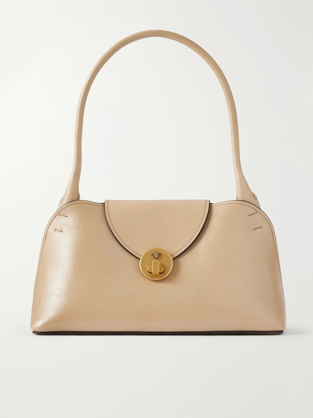 Versace Vivian Medusa-embellished Leather Shoulder Bag in beige