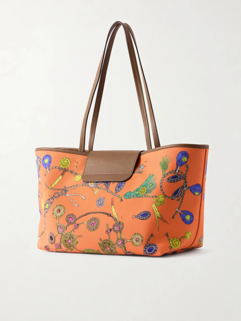 Back view of the Versace Vivian Printed Leather-trimmed Canvas Tote