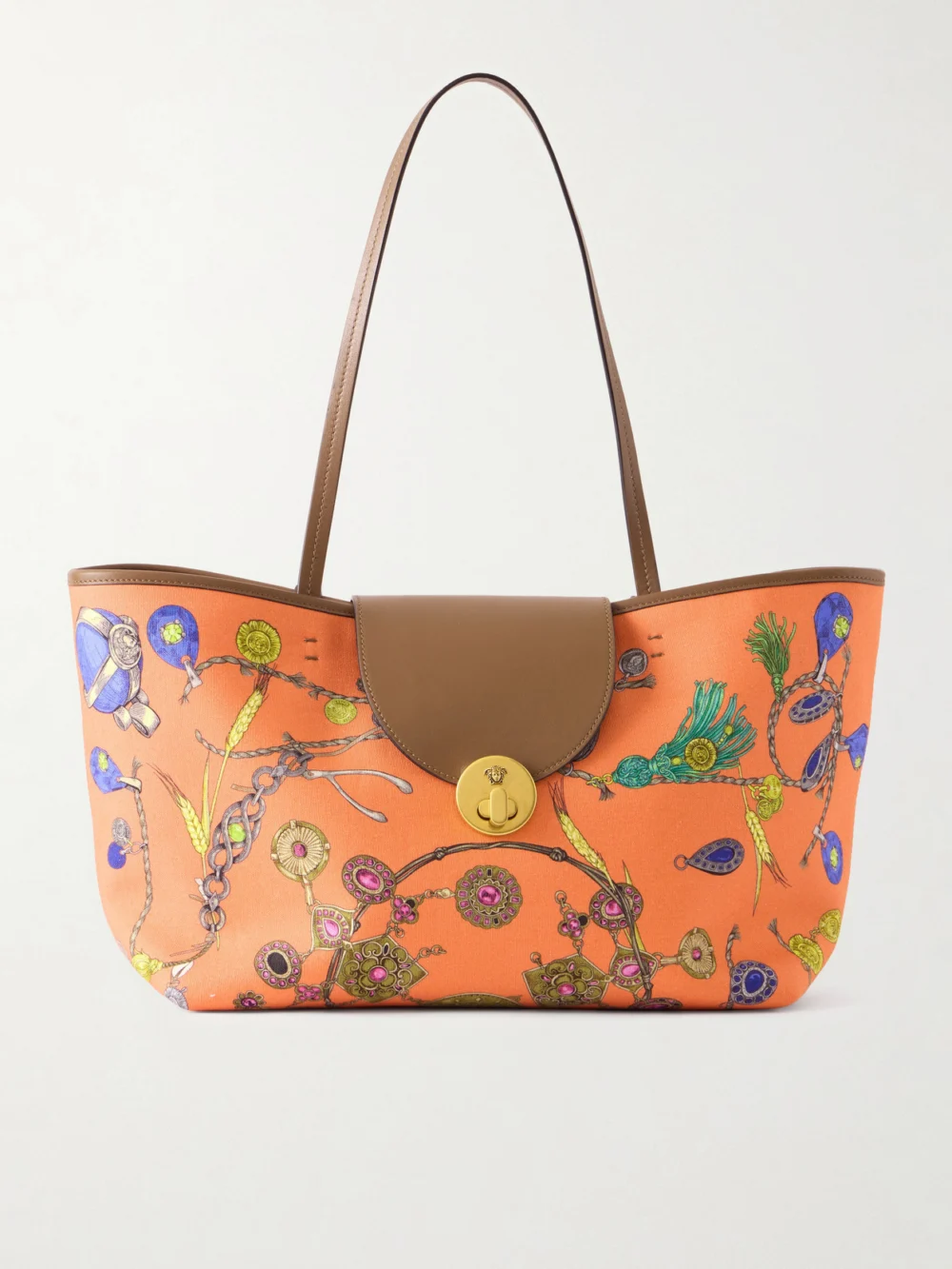Versace Vivian Printed Leather-trimmed Canvas Tote in red