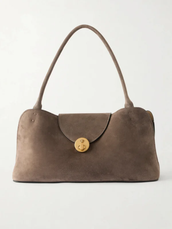 Versace Vivienne Logo-embellished Suede Shoulder Bag