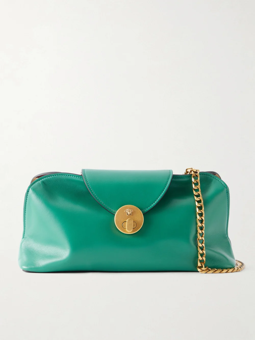 Versace Vivienne Medusa-detailed Leather Clutch in emerald
