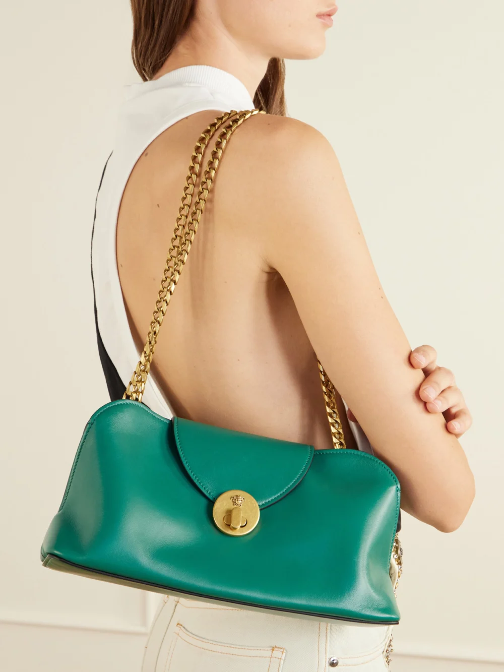 Versace Vivienne Medusa-detailed Leather Clutch, styled view