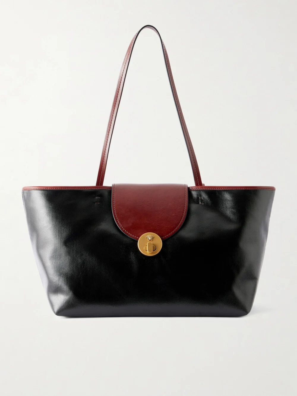 Versace Vivienne Medusa-embellished Leather-trimmed Coated Canvas Tote in black