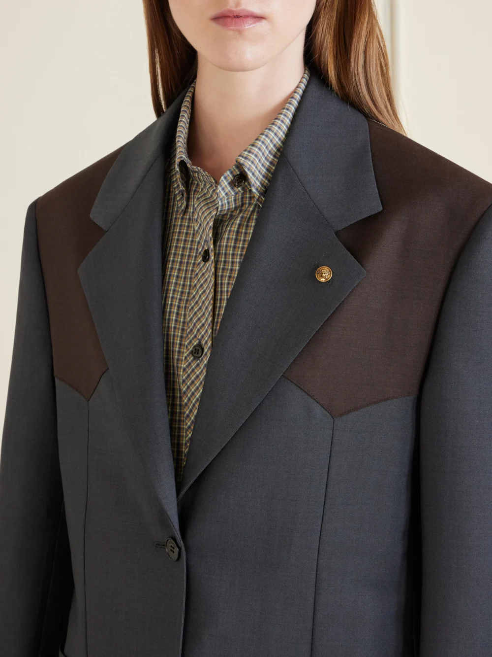 Close-up detail of the Versace Wool and Mohair-blend Blazer