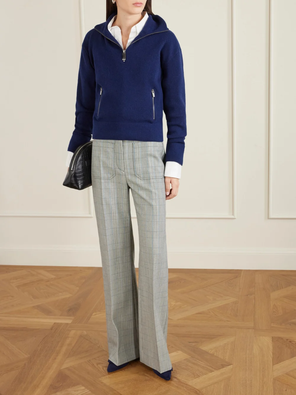 Victoria Beckham Alina Checked Wool Wide-leg Pants, worn by a model