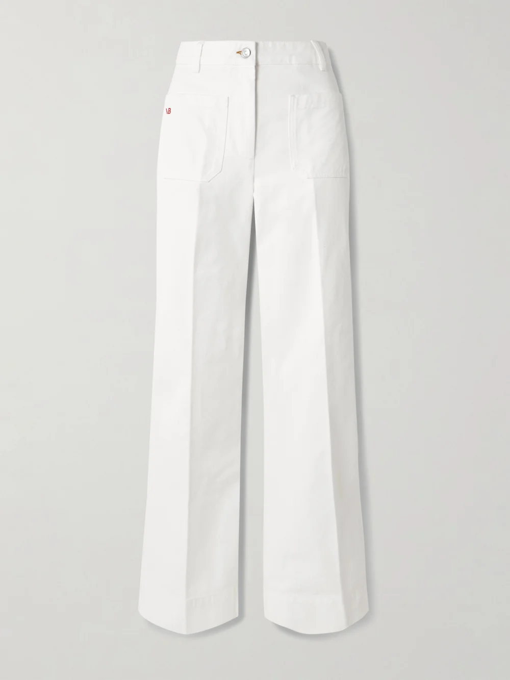 Victoria Beckham Alina Embroidered High-rise Wide-leg Jeans in white