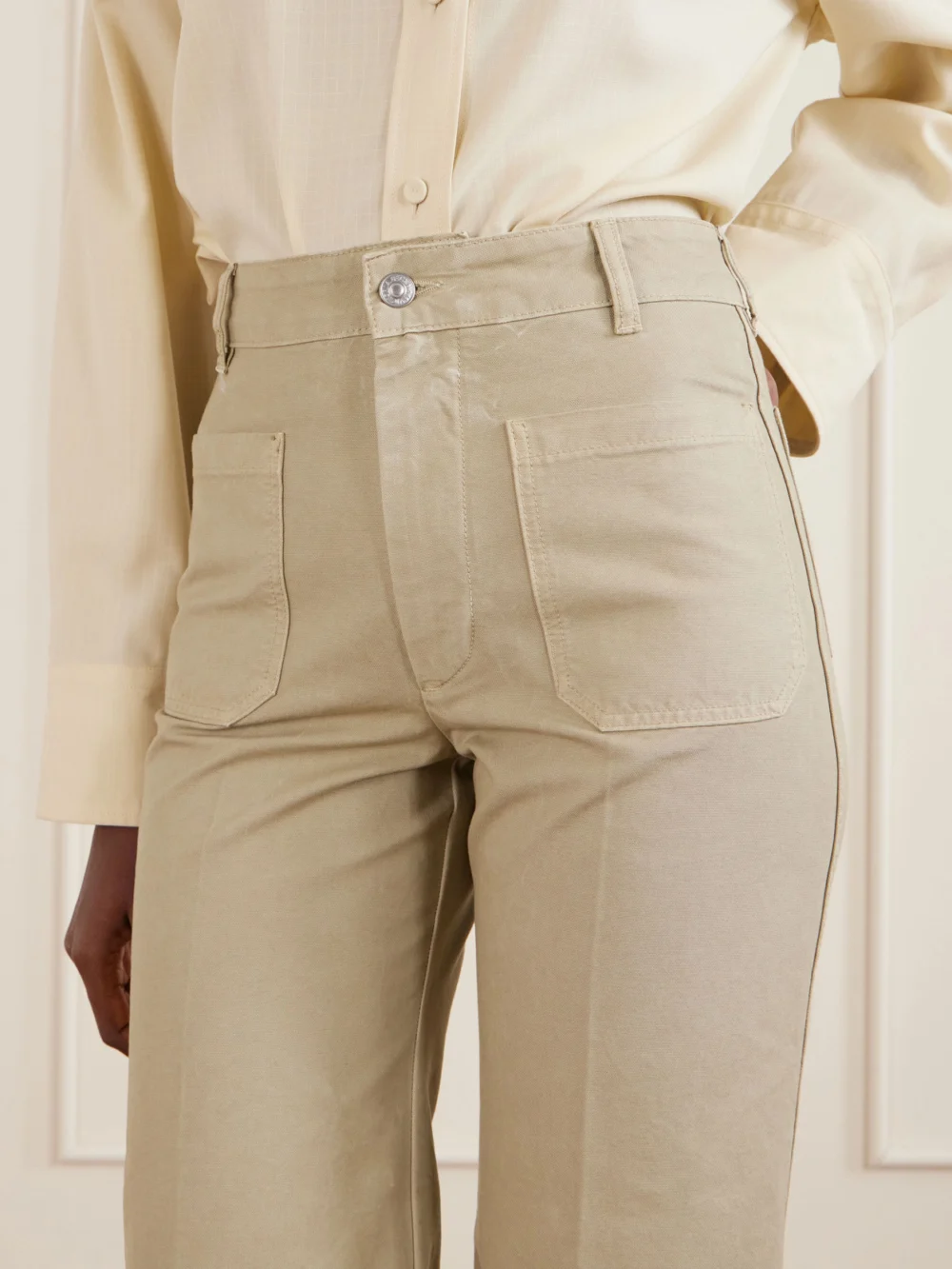 Close-up detail of the Victoria Beckham Alina High-rise Straight-leg Jeans