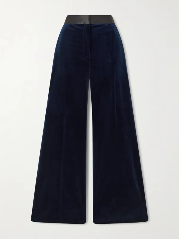 Victoria Beckham Alina Satin-trimmed Cotton-blend Velvet Wide-leg Pants