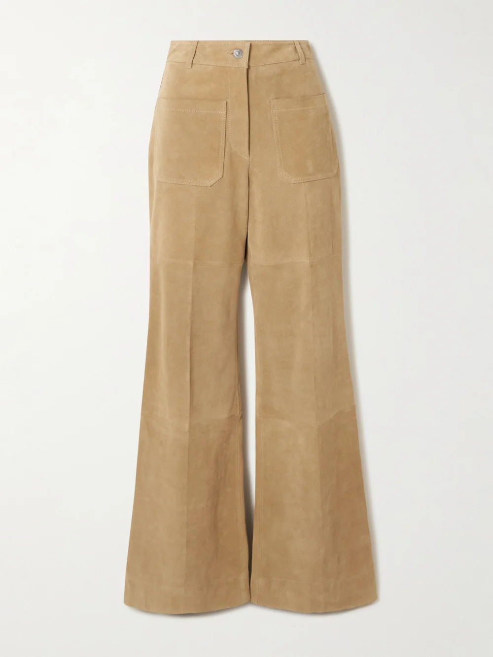 Victoria Beckham Alina Suede Flared Pants in beige