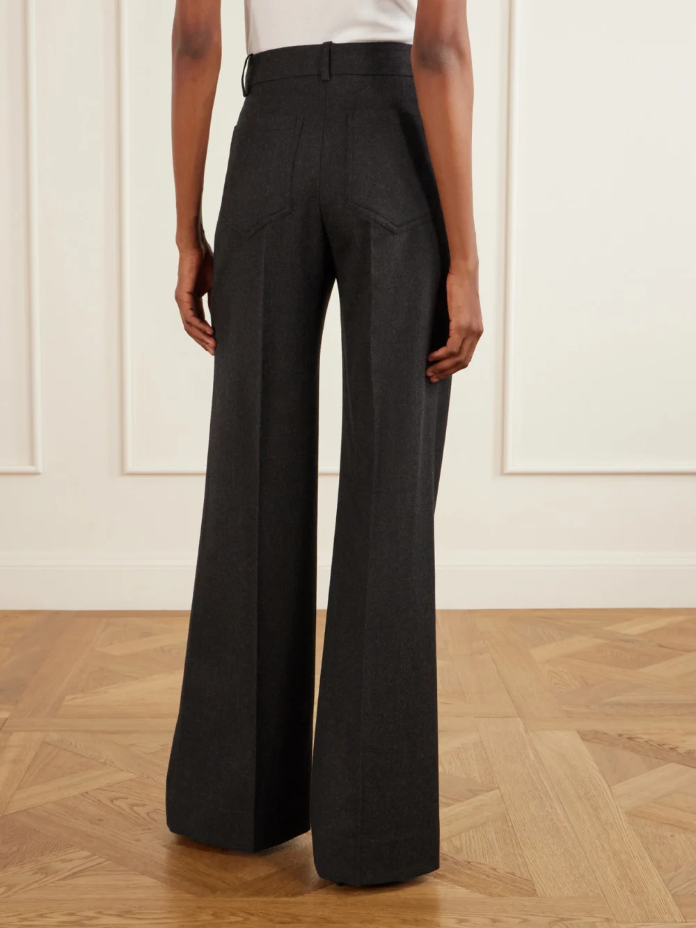 Back view of the Victoria Beckham Alina Wide-leg Wool Pants