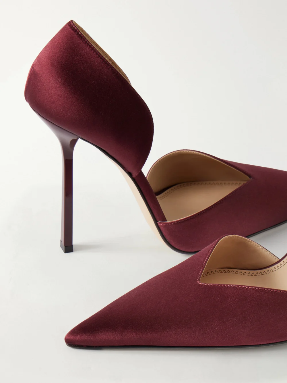 Close-up detail of the Victoria Beckham Angle D'orsay 115 Satin Pumps