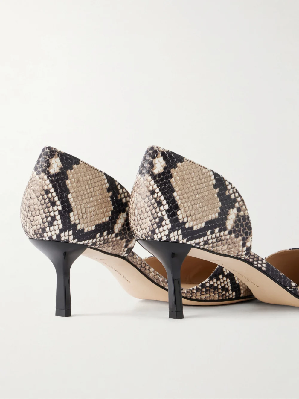 Close-up detail of the Victoria Beckham Angle D'orsay 55 Snake-effect Leather Pumps