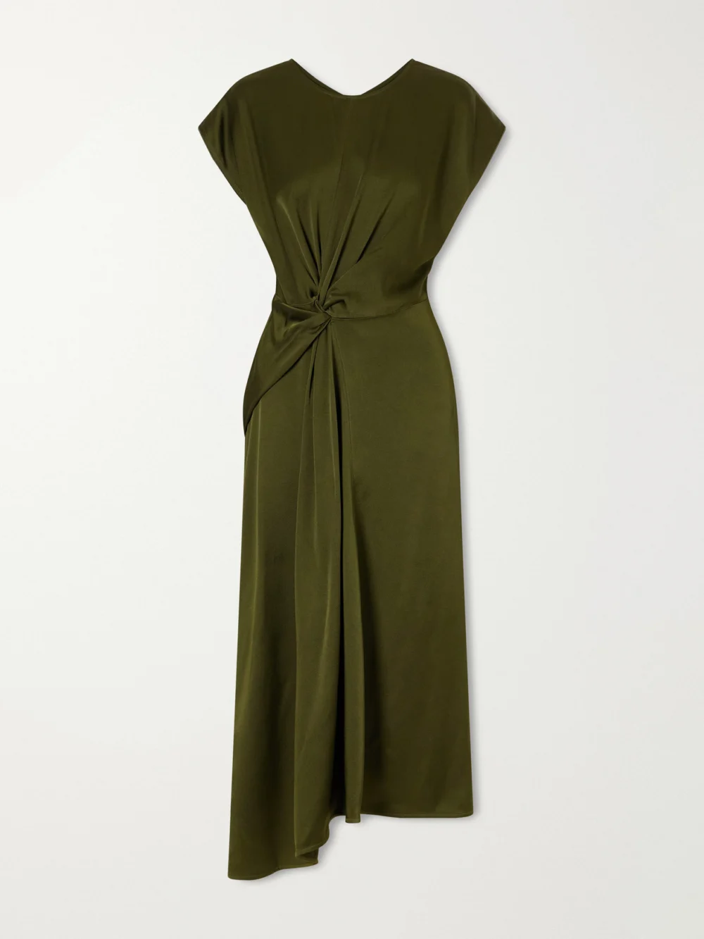 Victoria Beckham Aria Draped Asymmetric Satin Midi Dress in army green