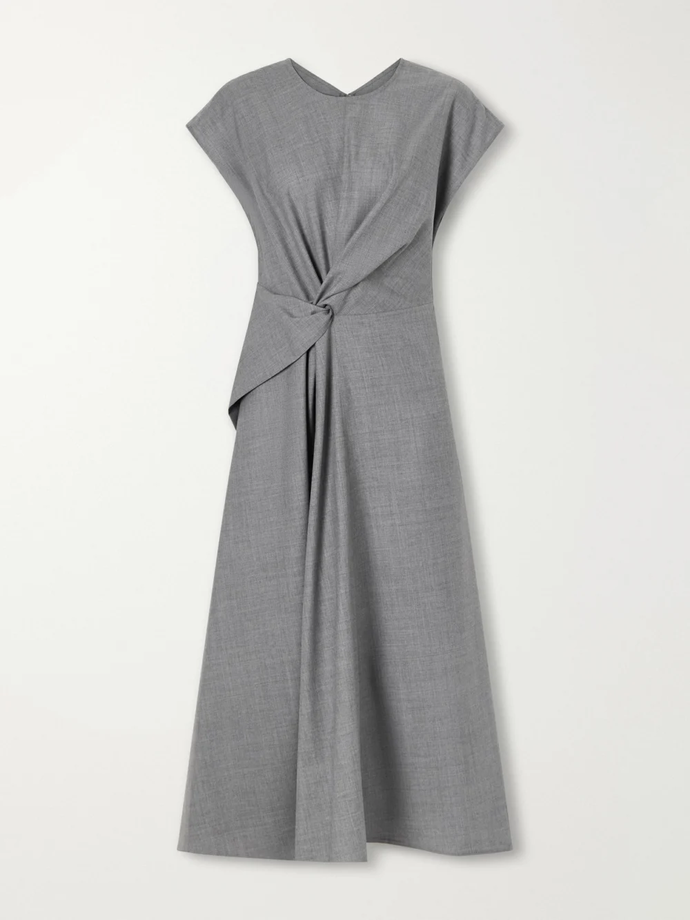 Victoria Beckham Aria Gathered Wool Midi Dress in gray