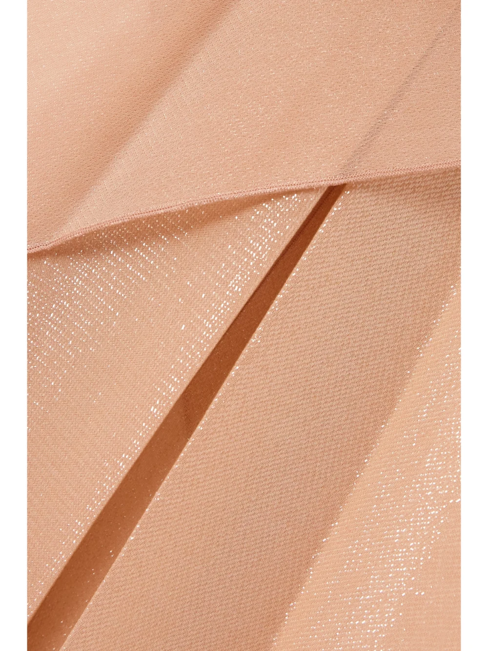Close-up detail of the Victoria Beckham Asymmetric Appliquéd Metallic Chiffon Halterneck Top