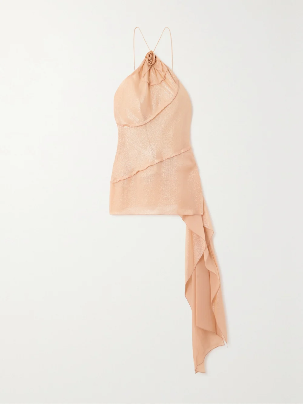 Victoria Beckham Asymmetric Appliquéd Metallic Chiffon Halterneck Top in blush