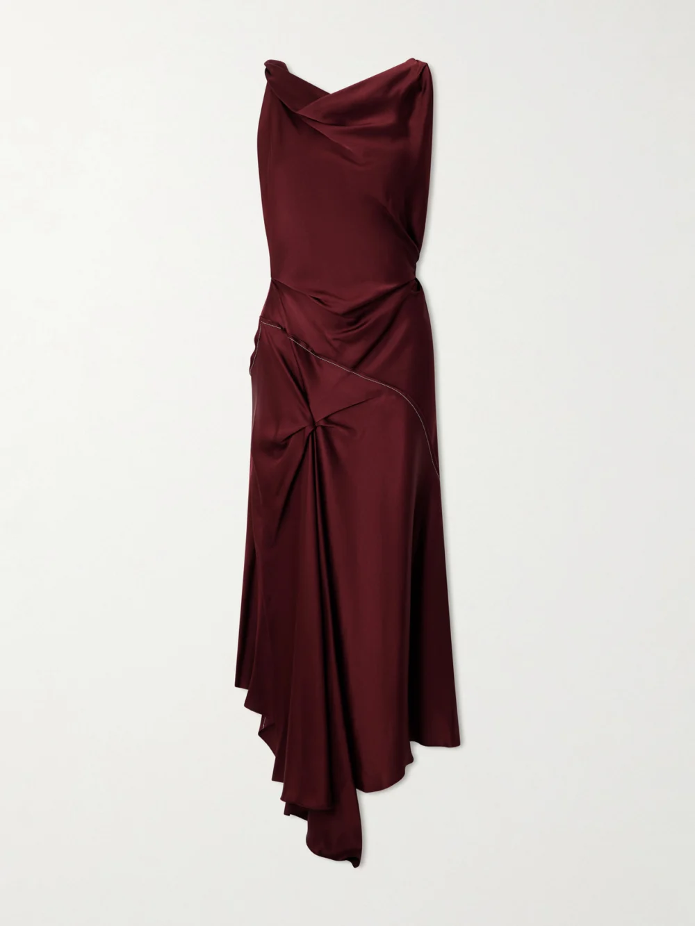 Victoria Beckham Asymmetric Draped Gathered Satin-crepe Dress in burgundy