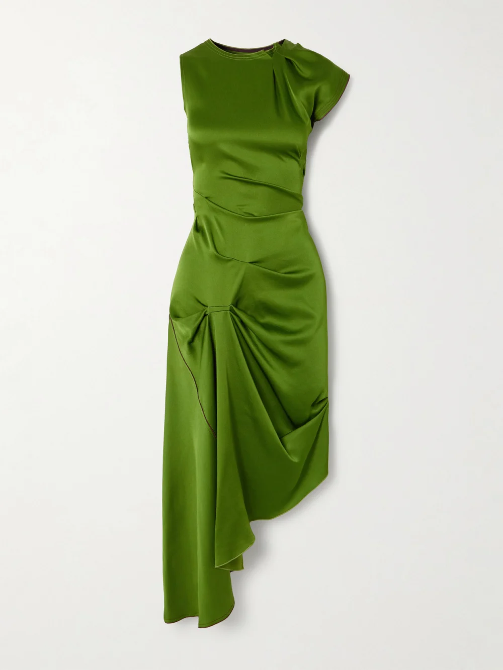 Victoria Beckham Asymmetric Draped Satin Midi Dress in green