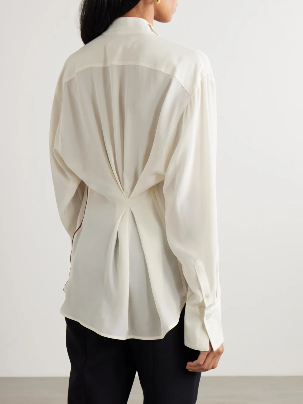 Back view of the Victoria Beckham Asymmetric Draped Silk Blouse