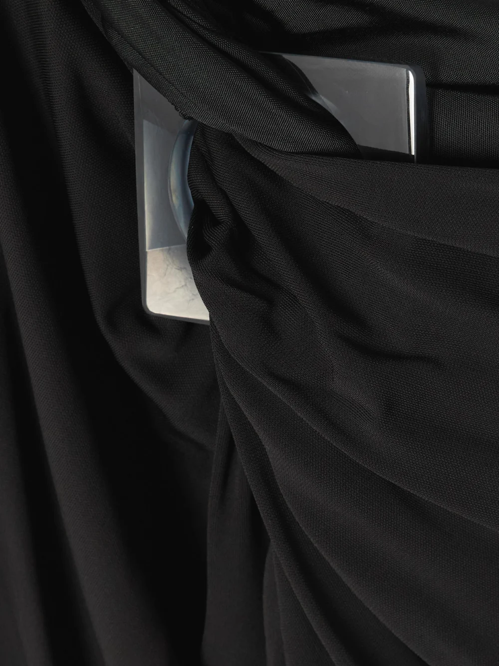 Close-up detail of the Victoria Beckham Asymmetric Embellished Draped Jersey Top