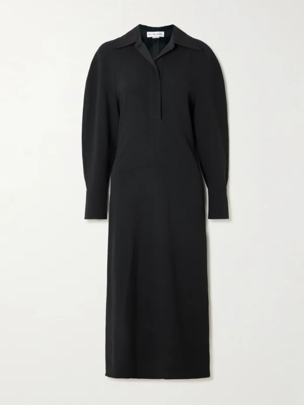Victoria Beckham Asymmetric Gathered Crepe Shirt Dress