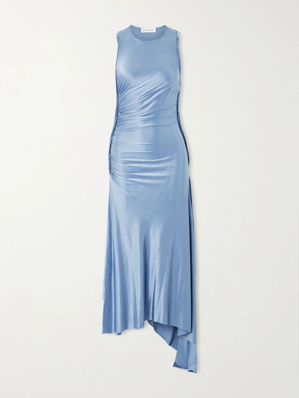 Victoria Beckham Asymmetric Gathered Satin-jersey Dress in stone