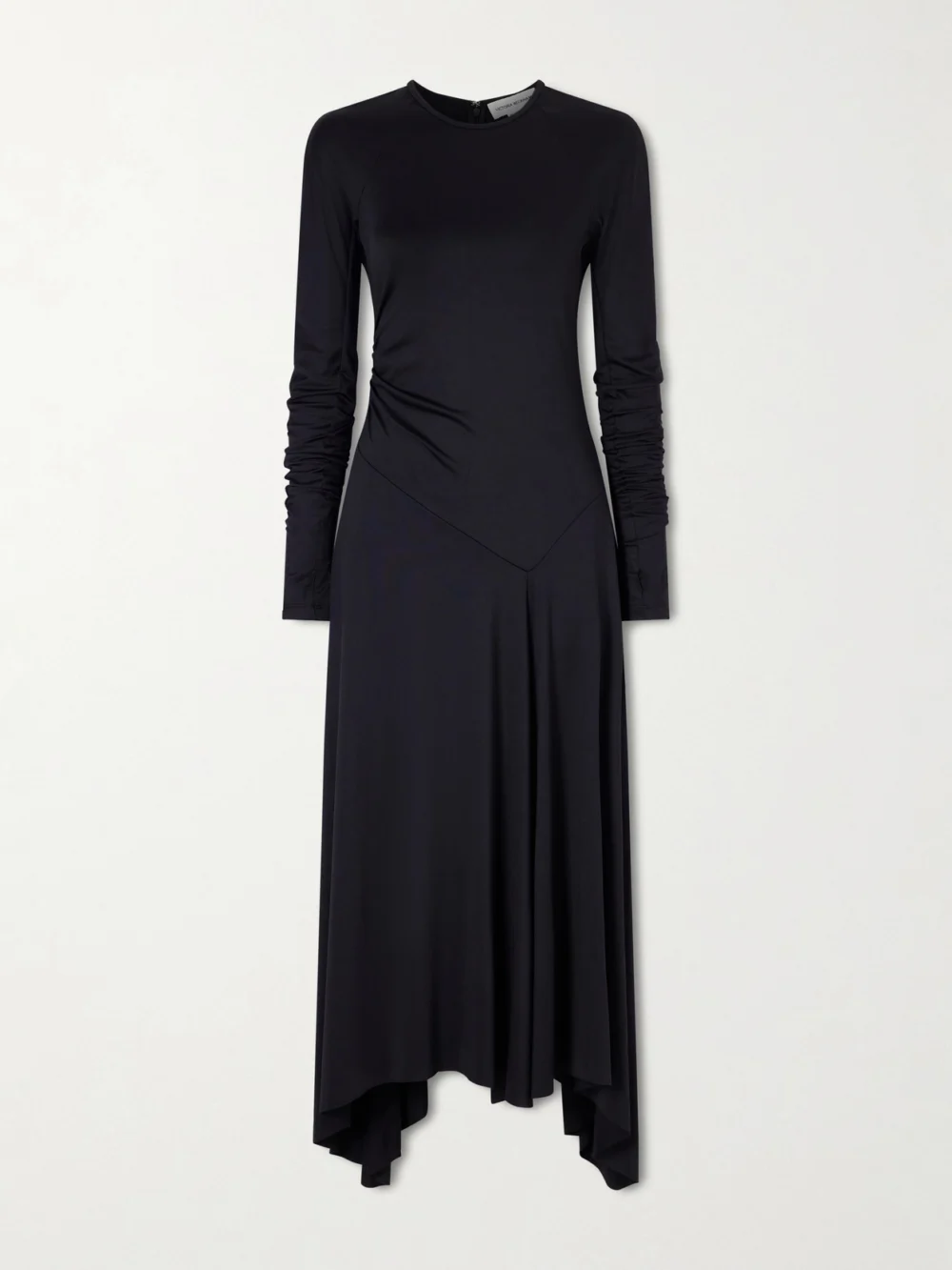 Victoria Beckham Asymmetric Ruched Midi Dress in black