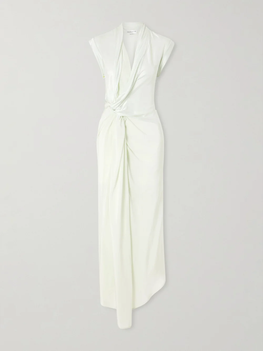 Victoria Beckham Asymmetric Twisted Satin Maxi Dress in light green