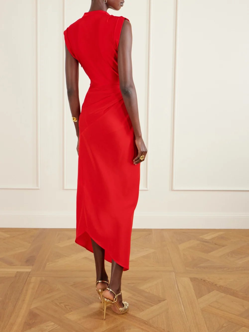 Back view of the Victoria Beckham Asymmetric Twisted Satin Maxi Dress