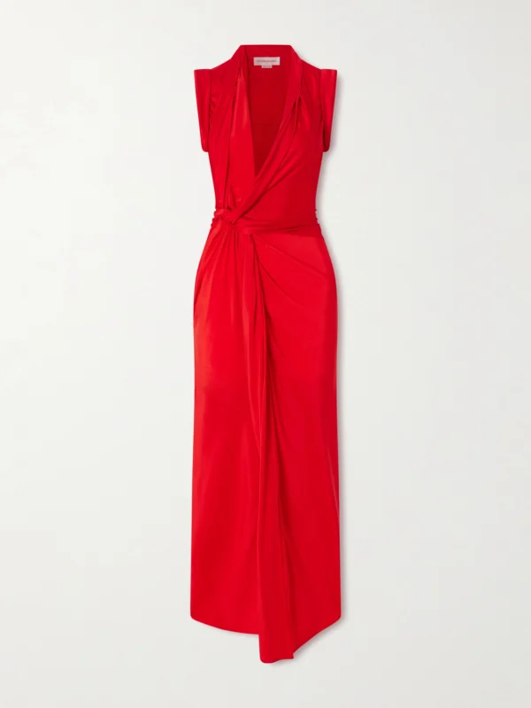 Victoria Beckham Asymmetric Twisted Satin Maxi Dress