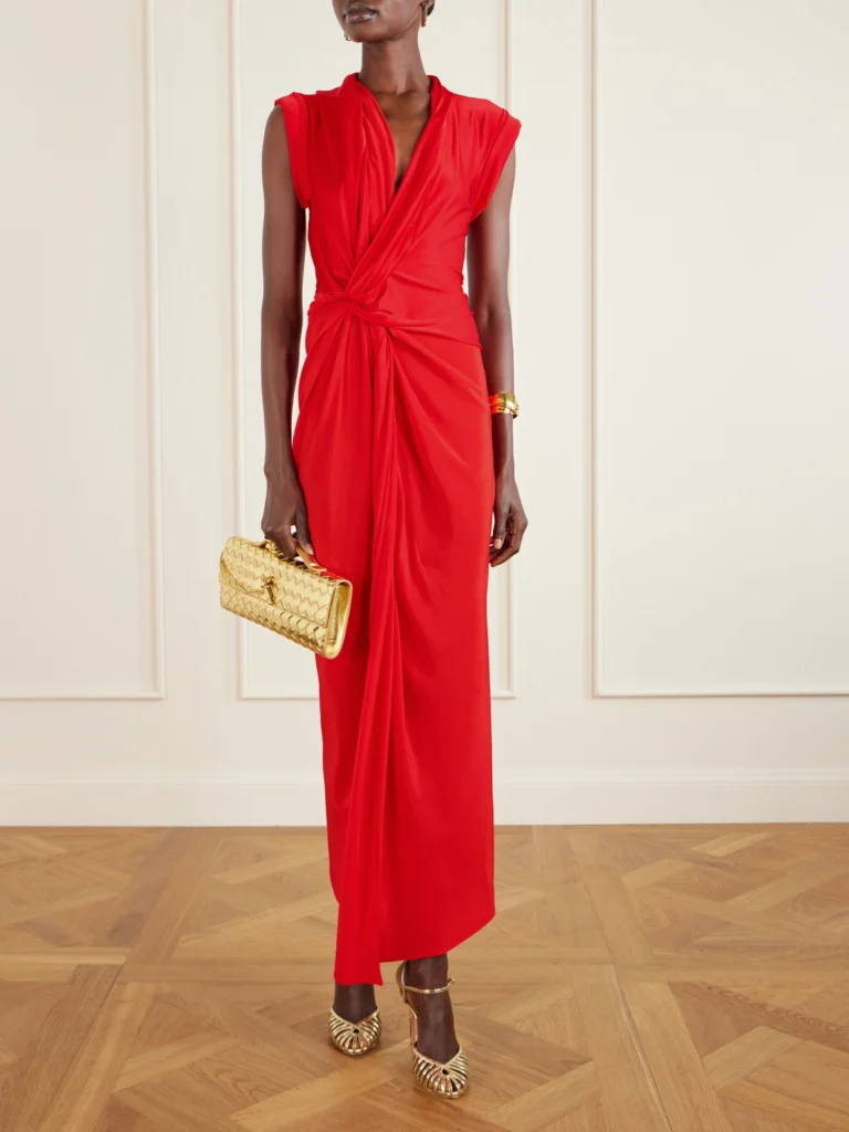 Victoria Beckham Asymmetric Twisted Satin Maxi Dress