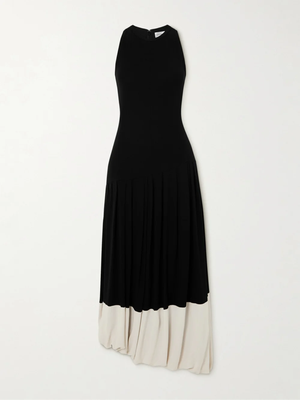 Victoria Beckham Asymmetric Two-tone Gathered Stretch-jersey Midi Dress in black