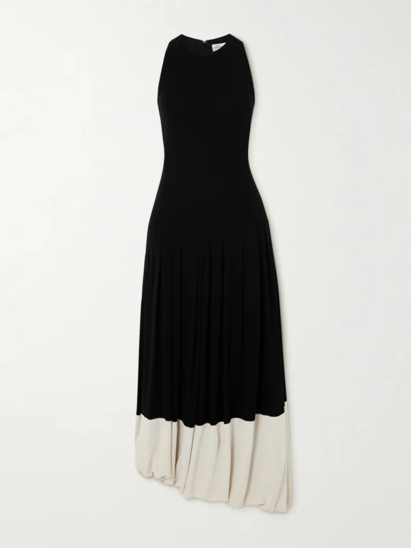 Victoria Beckham Asymmetric Two-tone Gathered Stretch-jersey Midi Dress