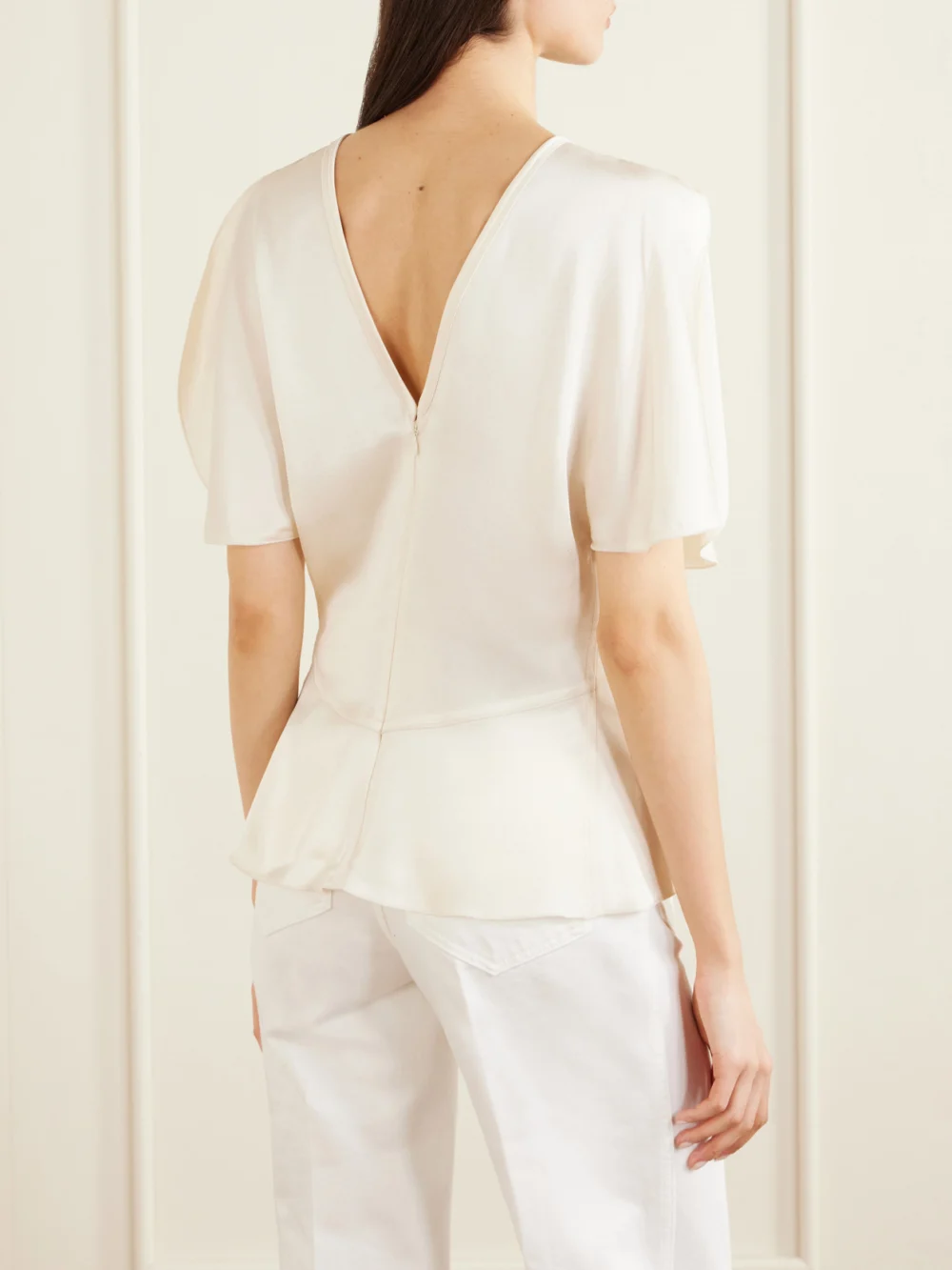 Back view of the Victoria Beckham Bela Draped Satin Blouse