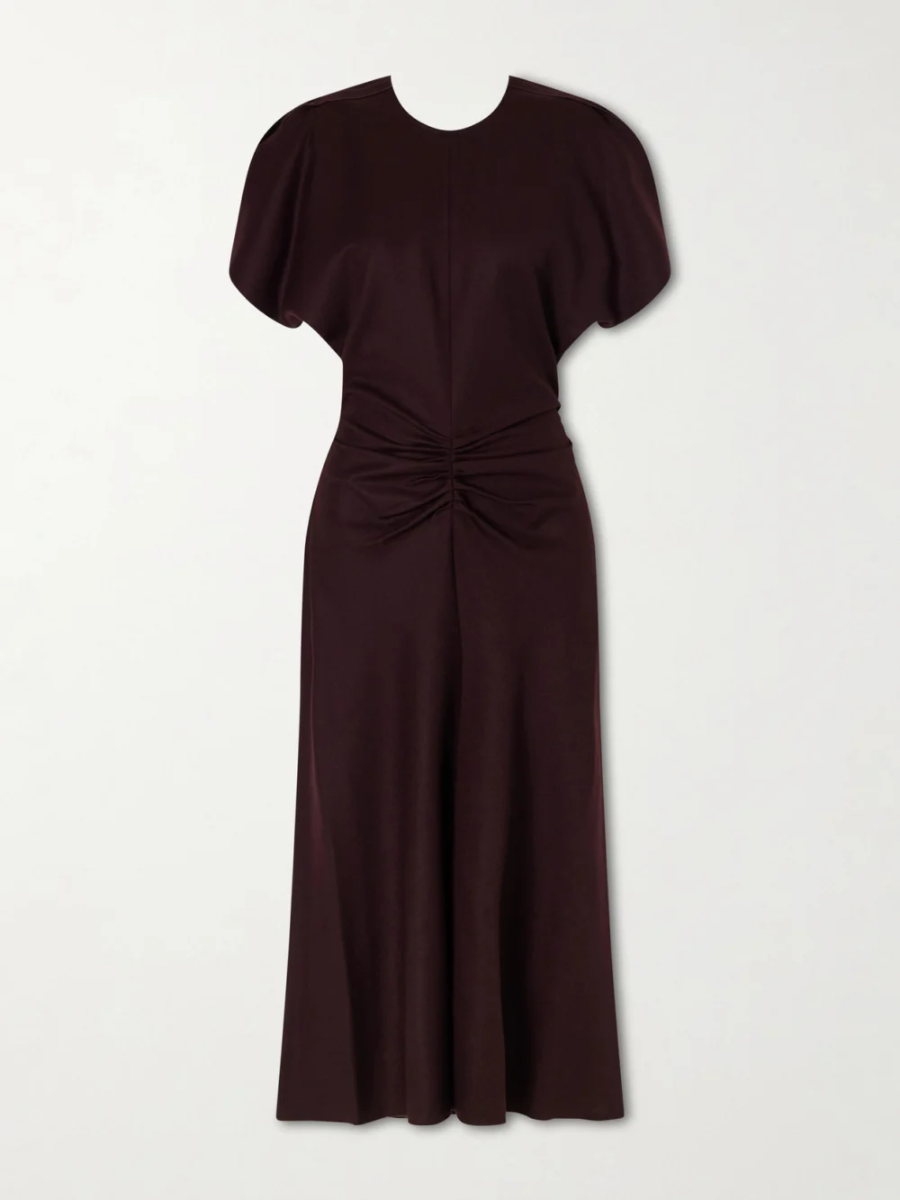 Victoria Beckham Bela Draped Wool Midi Dress in burgundy