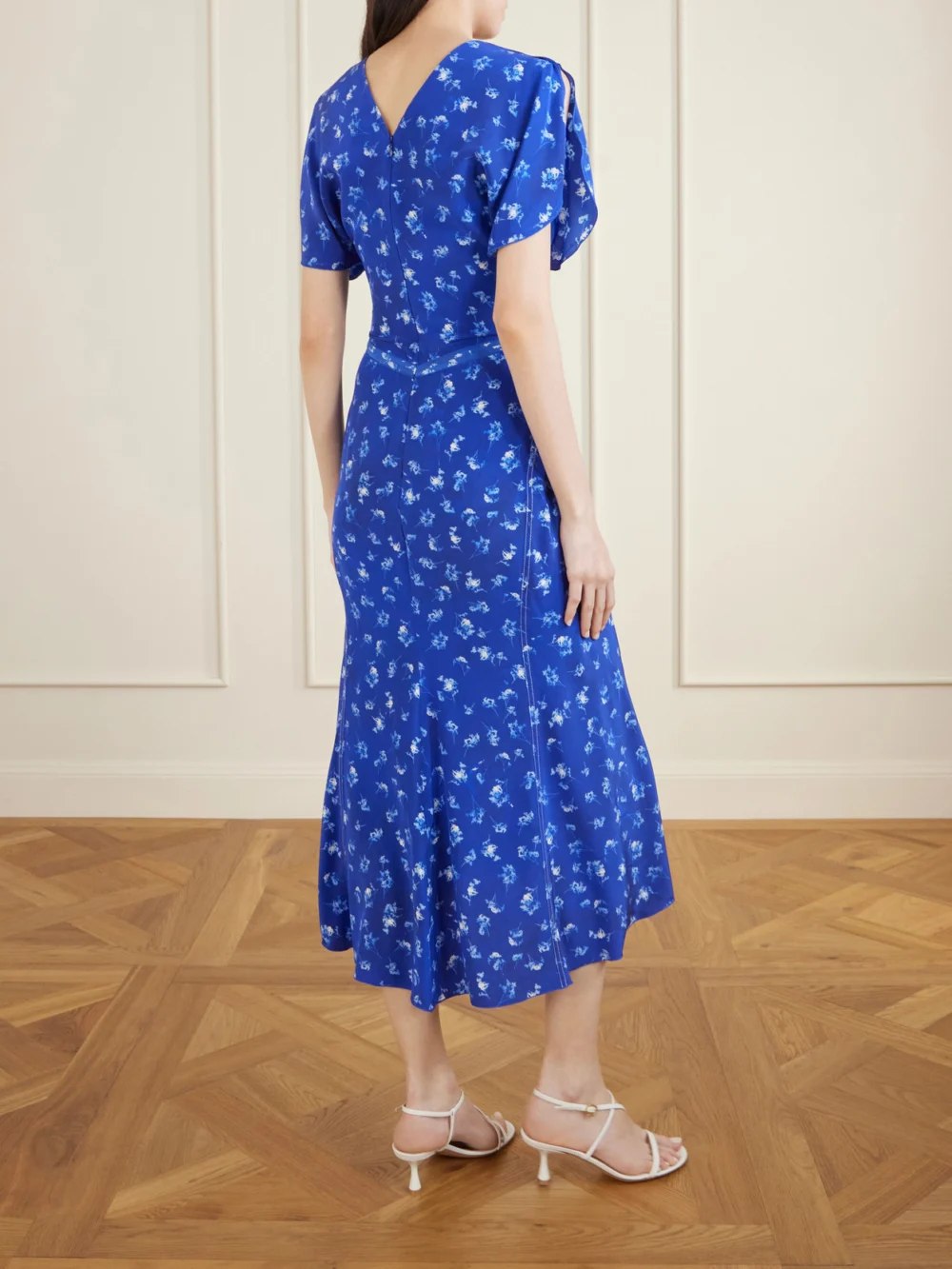Back view of the Victoria Beckham Bela Floral-print Silk-chiffon Midi Dress