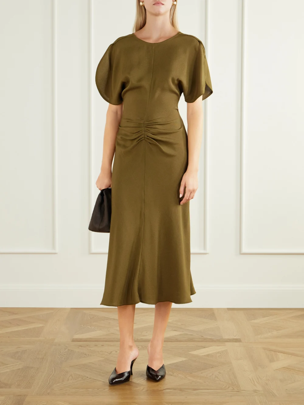 Victoria Beckham Bela Gathered Midi Dress, worn by a model