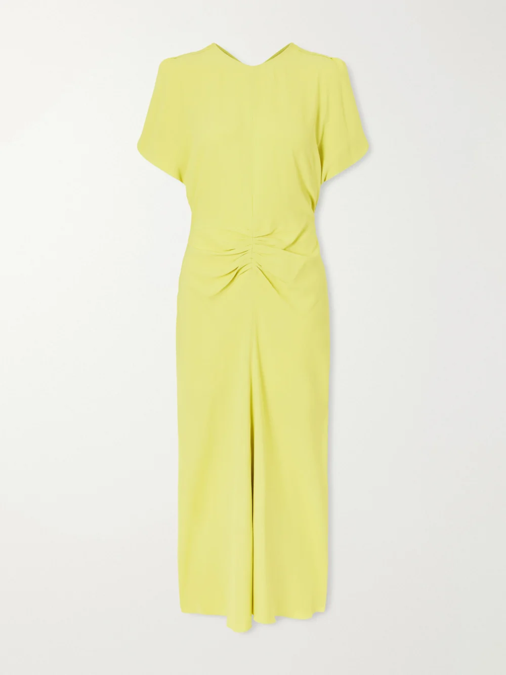 Victoria Beckham Bela Gathered Satin Midi Dress in chartreuse