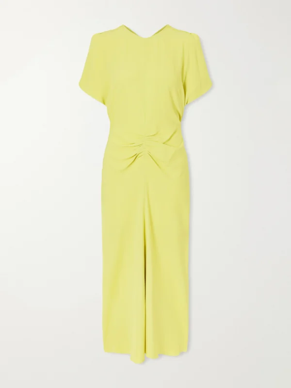 Victoria Beckham Bela Gathered Satin Midi Dress