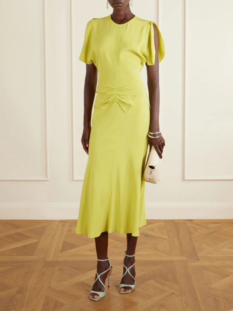 Victoria Beckham Bela Gathered Satin Midi Dress