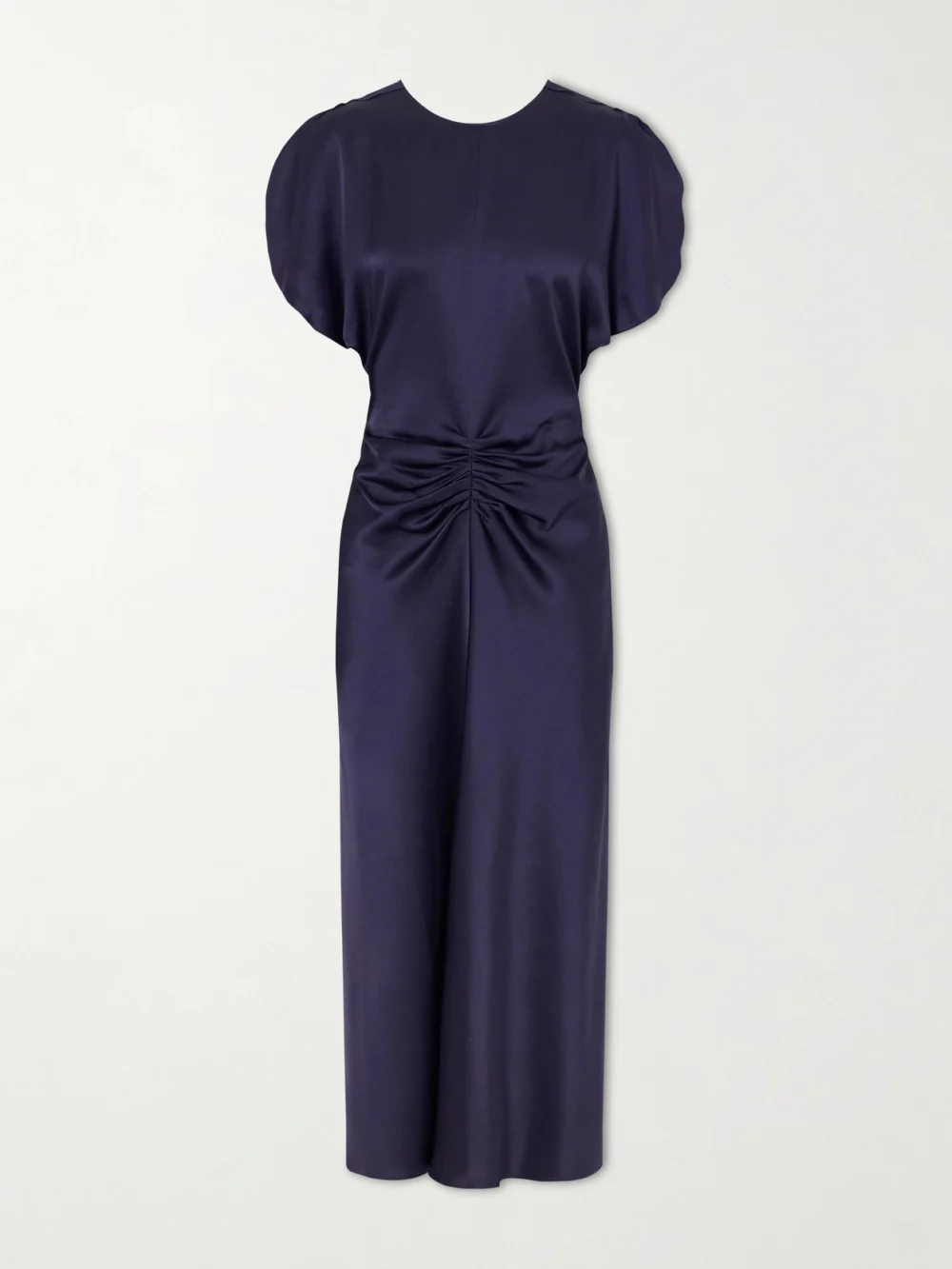 Victoria Beckham Bela Gathered Satin Midi Dress in midnight blue