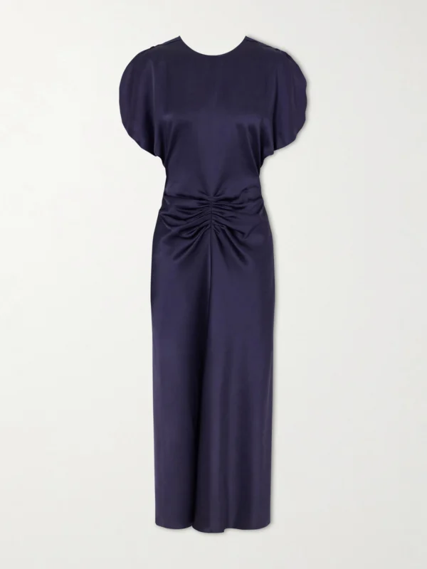 Victoria Beckham Bela Gathered Satin Midi Dress