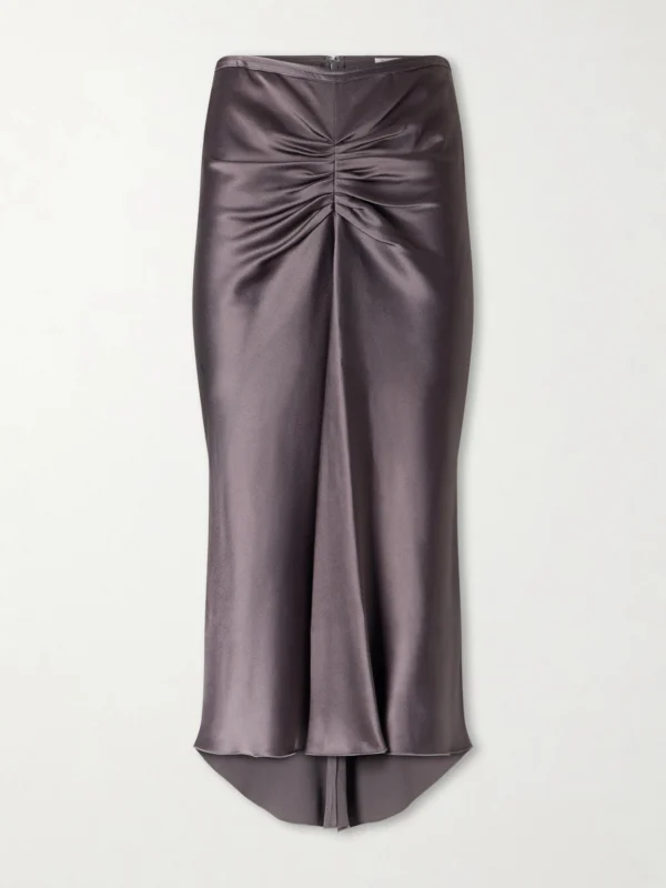 Victoria Beckham Bela Ruched Satin Midi Skirt